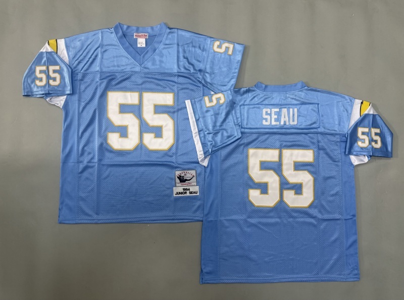 Men 2025 Los Angeles Chargers 55 Seau Light blue Throwback Limited NFL Jersey style 001